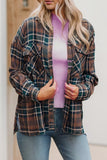 Women Plaid Print Chest Pockets Buttoned Long Sleeves Shacket Zarnesh