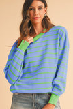 Women Stripe Round Neck Drop Shoulder Loose Sweater | Zarnesh
