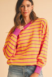 Women Stripe Round Neck Drop Shoulder Loose Sweater | Zarnesh