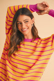 Women Stripe Round Neck Drop Shoulder Loose Sweater | Zarnesh