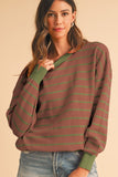 Women Stripe Round Neck Drop Shoulder Loose Sweater | Zarnesh