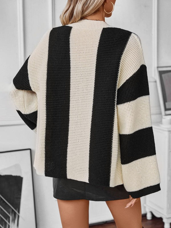 Women Color Block Striped Knit Cardigan | Zarnesh