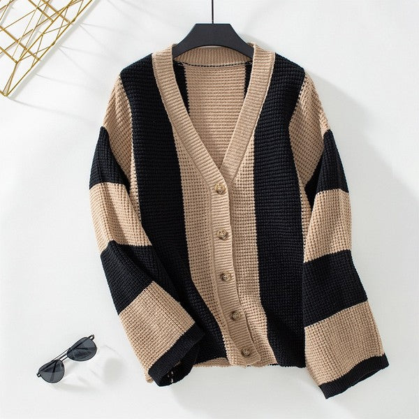 Women Color Block Striped Knit Cardigan | Zarnesh