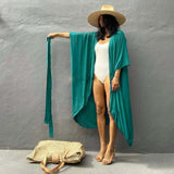 Women Lightweight Open Front Sely Kimono Drawstring Cover up Zarnesh