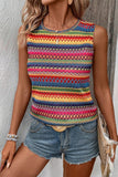 Women Ethnic Wavy Pattern Round Neck Sleeveless Top in Yellow Zarnesh