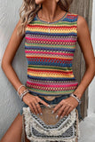 Women Ethnic Wavy Pattern Round Neck Sleeveless Top in Yellow Zarnesh