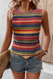 Women Ethnic Wavy Pattern Round Neck Sleeveless Top in Yellow Zarnesh