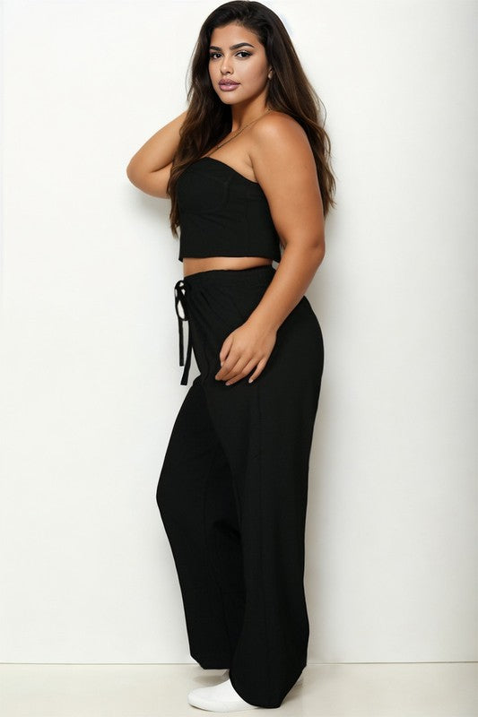 Women Plus Bustier Crop Cami Top Slant Pocket Straight Pants Zarnesh