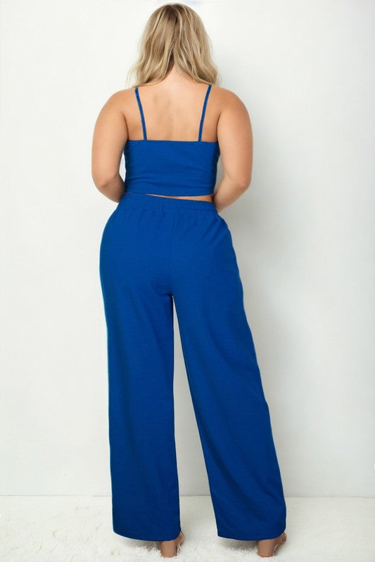 Women Plus Bustier Crop Cami Top Slant Pocket Straight Pants Zarnesh