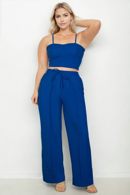 Women Plus Bustier Crop Cami Top Slant Pocket Straight Pants Zarnesh
