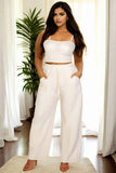 Women Plus Bustier Crop Cami Top Slant Pocket Straight Pants Zarnesh