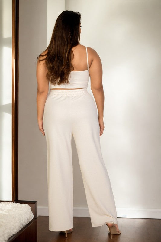 Women Plus Bustier Crop Cami Top Slant Pocket Straight Pants Zarnesh