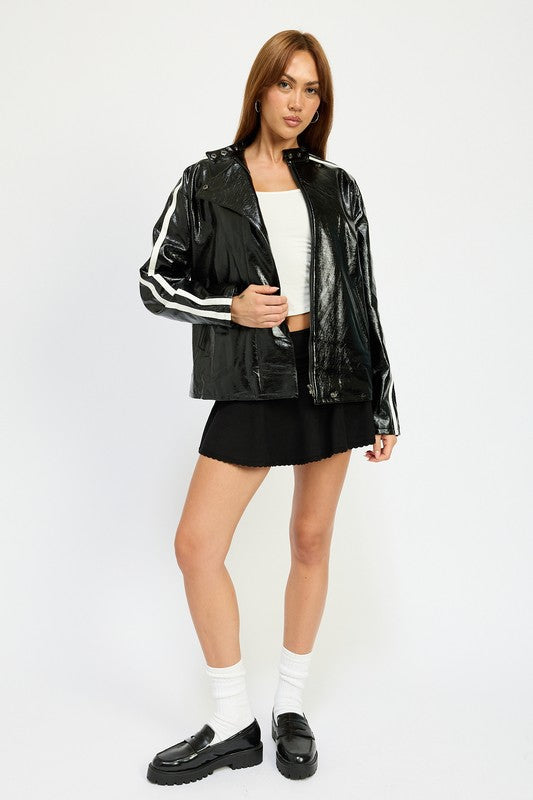 Women Oversized Moto PU Jacket | Zarnesh