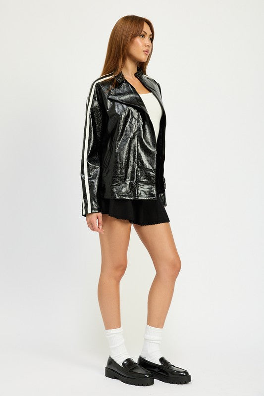 Women Oversized Moto PU Jacket | Zarnesh