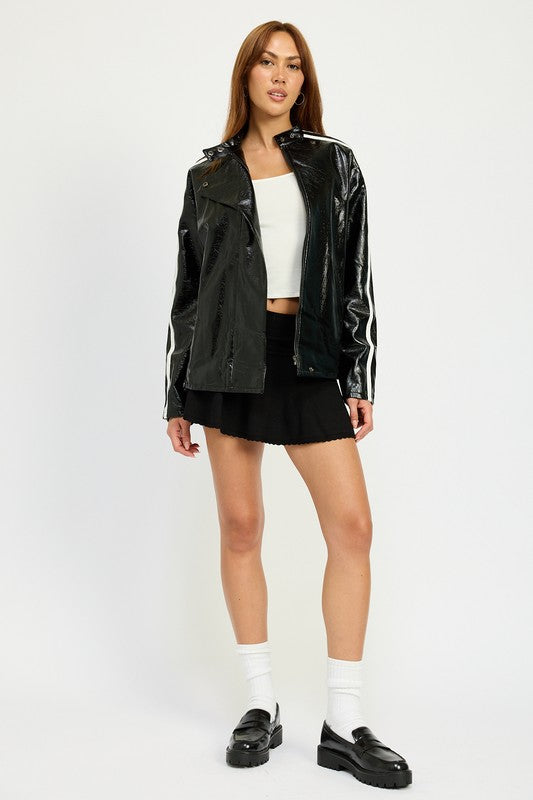 Women Oversized Moto PU Jacket | Zarnesh