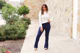 Women Navy Super Stretchy Flare Leggings With Pocket Zarnesh