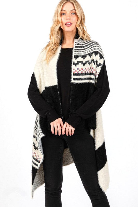 Women Aztec Pattern Fuzzy Knit Winter Vest | Zarnesh