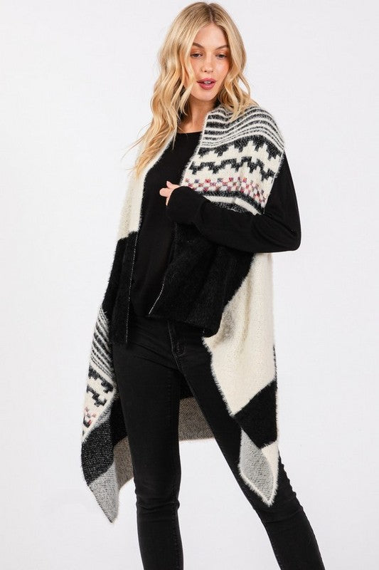 Women Aztec Pattern Fuzzy Knit Winter Vest | Zarnesh