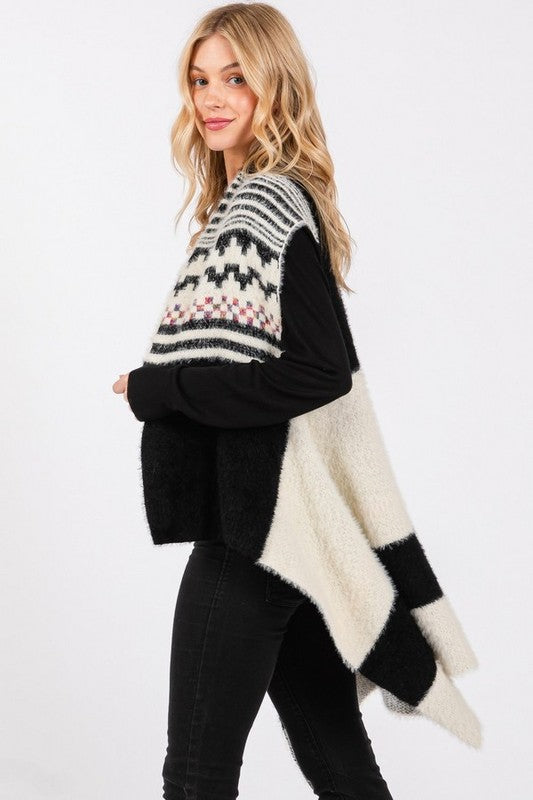 Women Aztec Pattern Fuzzy Knit Winter Vest | Zarnesh