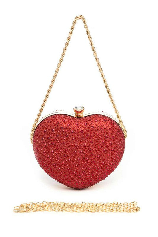 Women Rhinestone Pave Heart Shape Party Box Clutch | Zarnesh