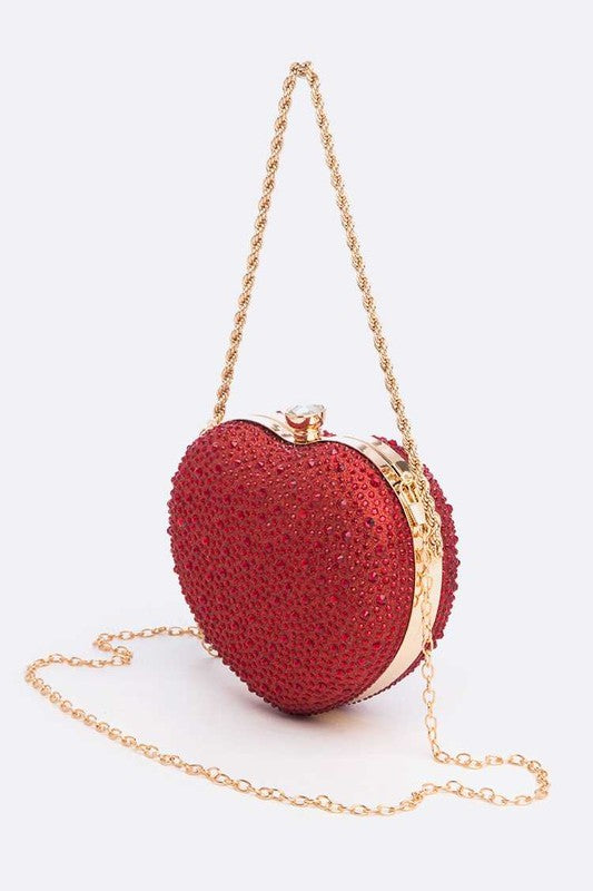 Women Rhinestone Pave Heart Shape Party Box Clutch | Zarnesh