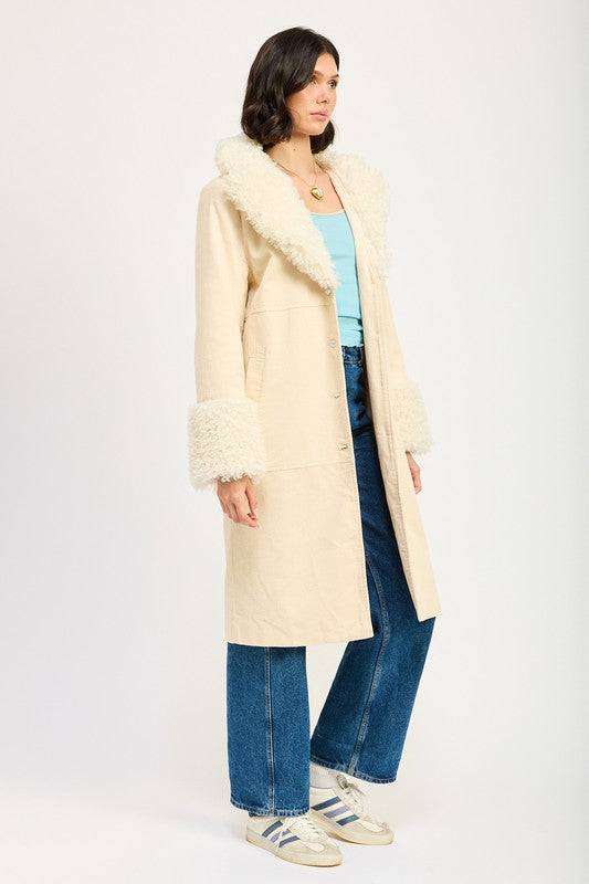 Women Faux Fur Mid Trench Coat | Zarnesh