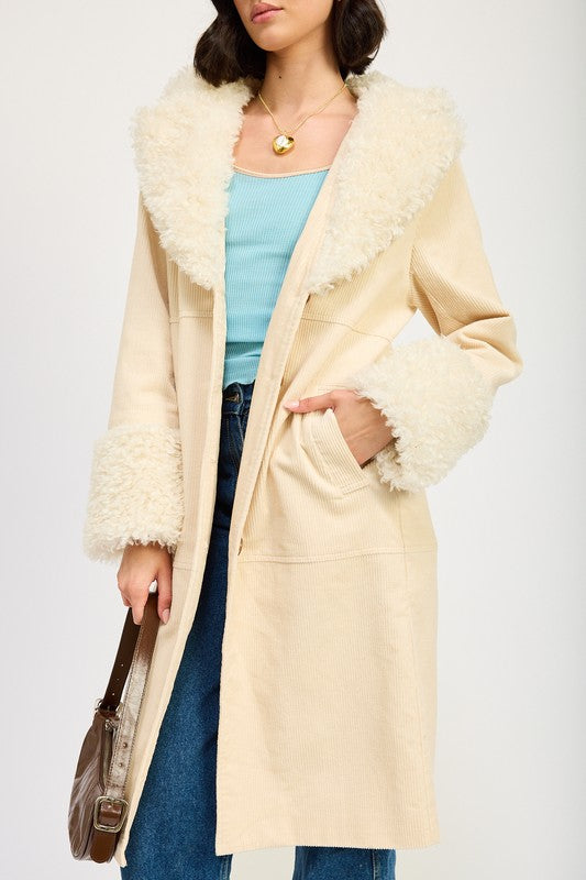 Women Faux Fur Mid Trench Coat | Zarnesh