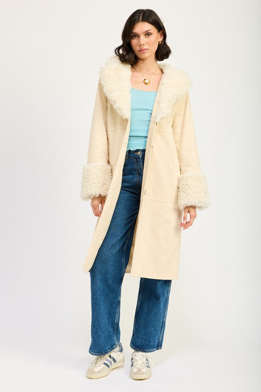 Women Faux Fur Mid Trench Coat | Zarnesh