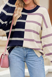 Women Striped Color Block Drop Shoulder Sweater | Zarnesh