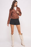 Women Belted Long Sleeve Zippered Suede MOTO Jacket Zarnesh