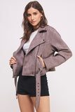 Women Plus Belted Long Sleeve Zippered Suede MOTO Jacket | Zarnesh