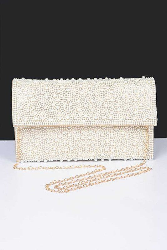 Women Pearl Studded Envelope Clutch Bag | Zarnesh