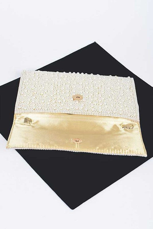 Women Pearl Studded Envelope Clutch Bag | Zarnesh