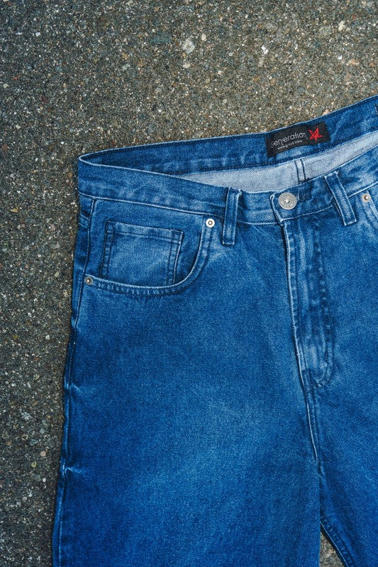 Men Cotton Denim Relaxed Belt Loops Wide Leg Baggy Fit Jeans Zarnesh