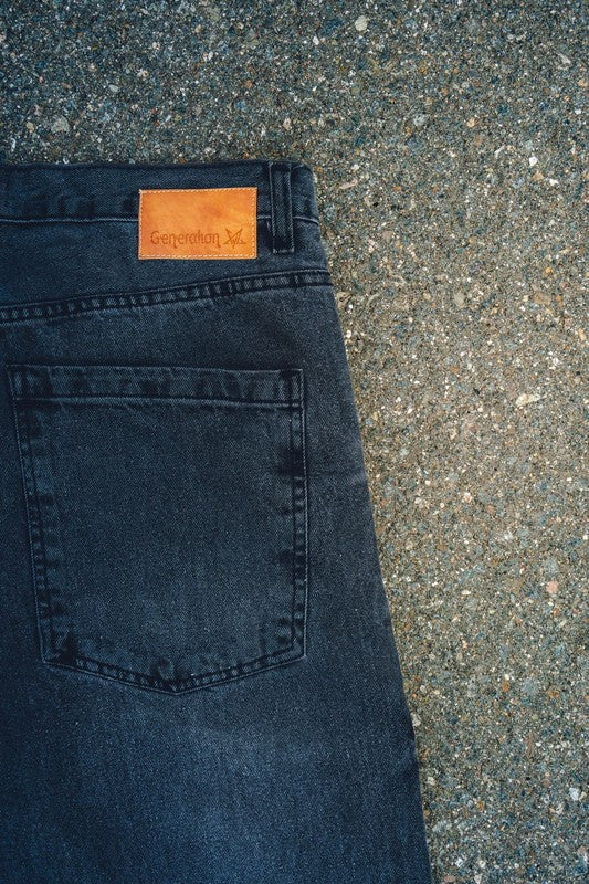 Men Cotton Denim Relaxed Belt Loops Wide Leg Baggy Fit Jeans Zarnesh