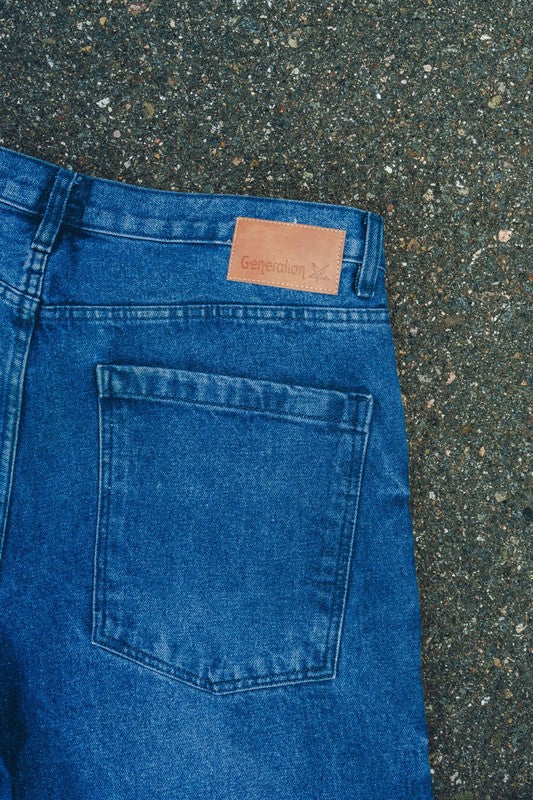 Men Cotton Denim Relaxed Belt Loops Wide Leg Baggy Fit Jeans Zarnesh