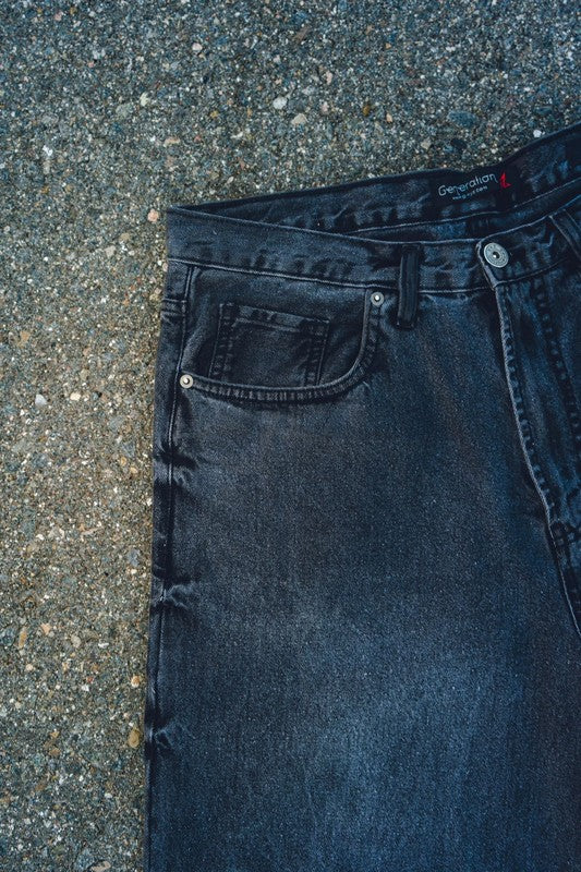 Men Cotton Denim Relaxed Belt Loops Wide Leg Baggy Fit Jeans Zarnesh