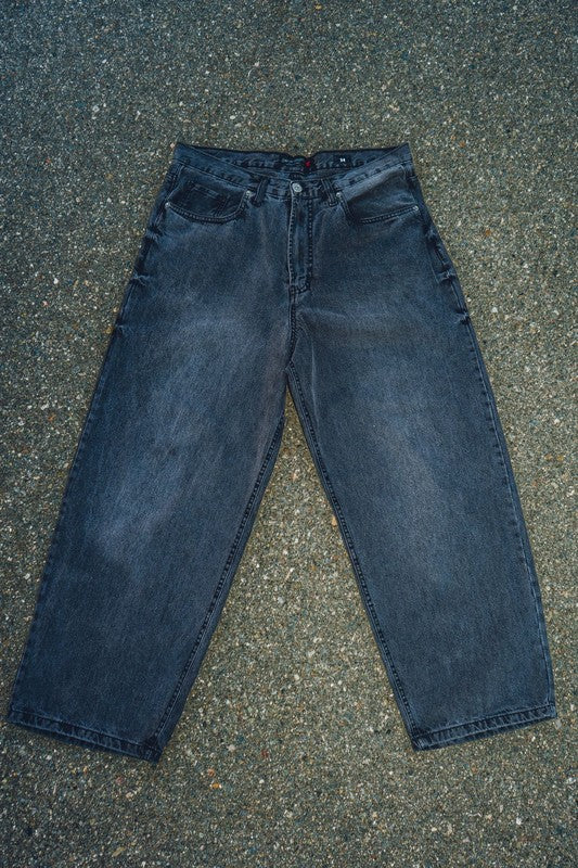 Men Cotton Denim Relaxed Belt Loops Wide Leg Baggy Fit Jeans Zarnesh