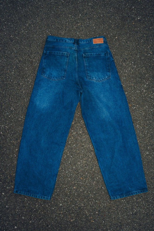 Men Cotton Denim Relaxed Belt Loops Wide Leg Baggy Fit Jeans Zarnesh
