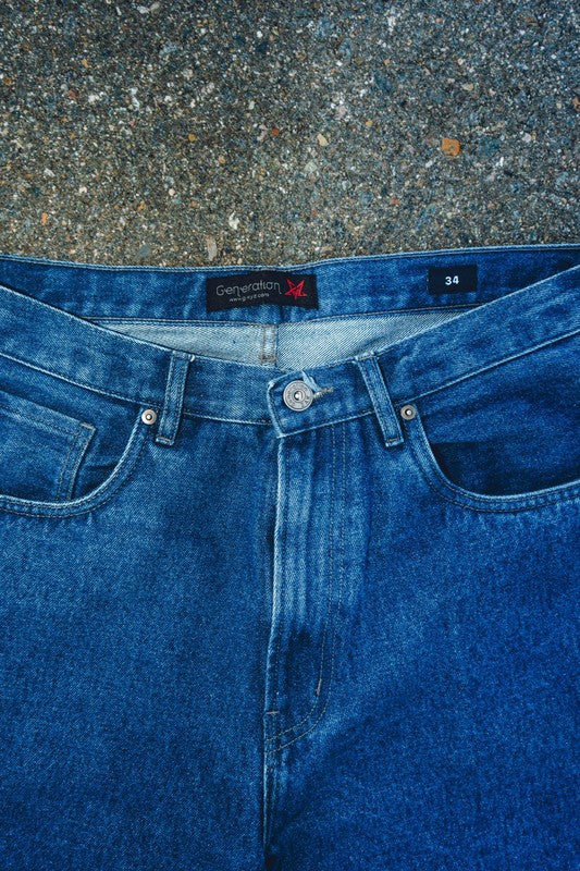 Men Cotton Denim Relaxed Belt Loops Wide Leg Baggy Fit Jeans Zarnesh