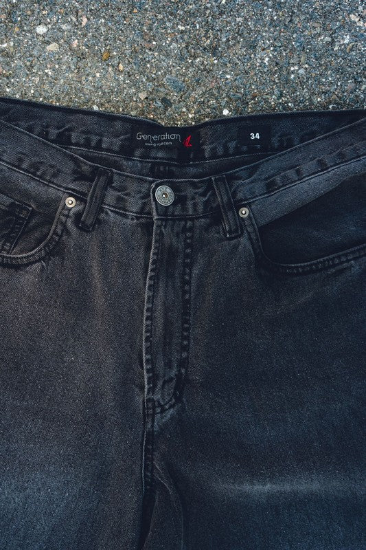 Men Cotton Denim Relaxed Belt Loops Wide Leg Baggy Fit Jeans Zarnesh