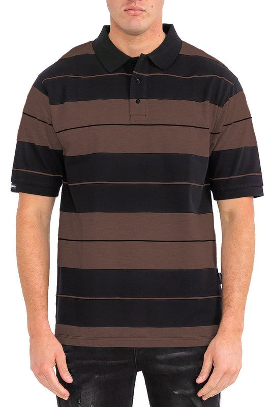 Men Plus Old School Pique Collar Regular Fit Stripe Polo Shirt Zarnesh