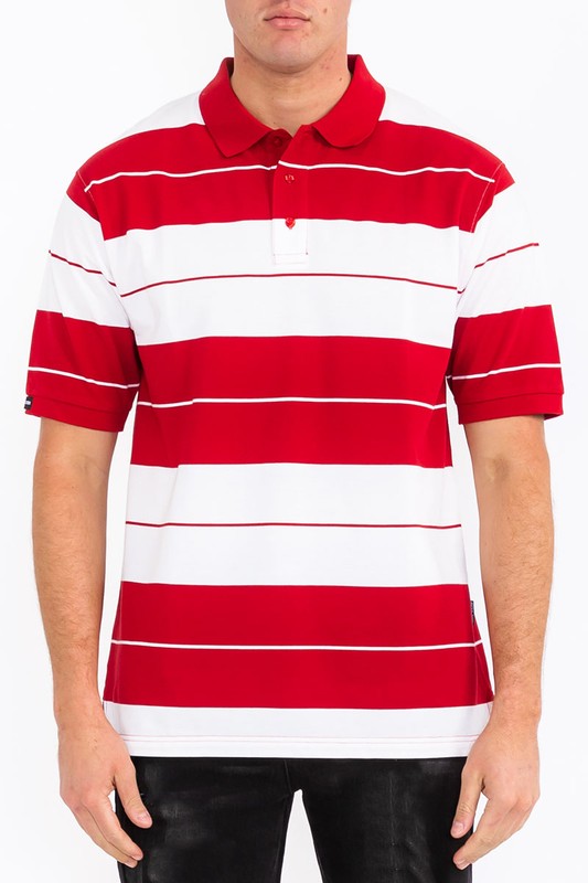 Men Plus Old School Pique Collar Regular Fit Stripe Polo Shirt Zarnesh