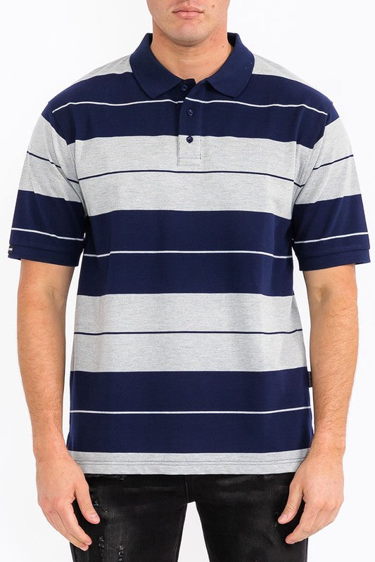 Men Plus Old School Pique Collar Regular Fit Stripe Polo Shirt Zarnesh