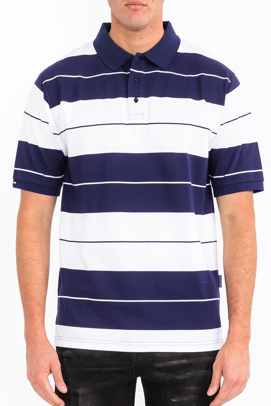 Men Plus Old School Pique Collar Regular Fit Stripe Polo Shirt Zarnesh