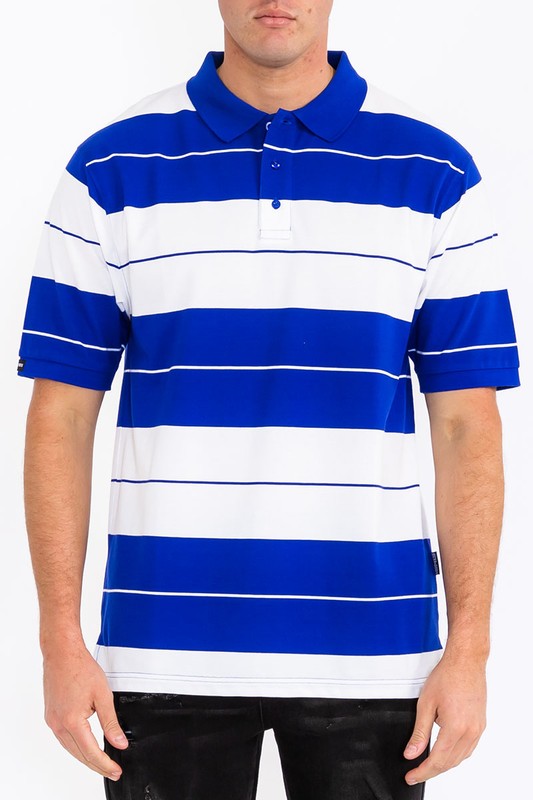 Men Plus Old School Pique Collar Regular Fit Stripe Polo Shirt Zarnesh