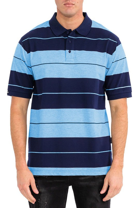 Men Plus Old School Pique Collar Regular Fit Stripe Polo Shirt Zarnesh
