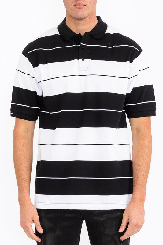 Men Plus Old School Pique Collar Regular Fit Stripe Polo Shirt Zarnesh