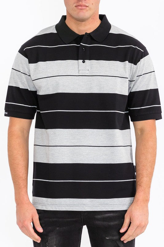 Men Plus Old School Pique Collar Regular Fit Stripe Polo Shirt Zarnesh