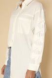 Women Collar Bow Long Sleeves with Cuffs Button Down Shirt Zarnesh